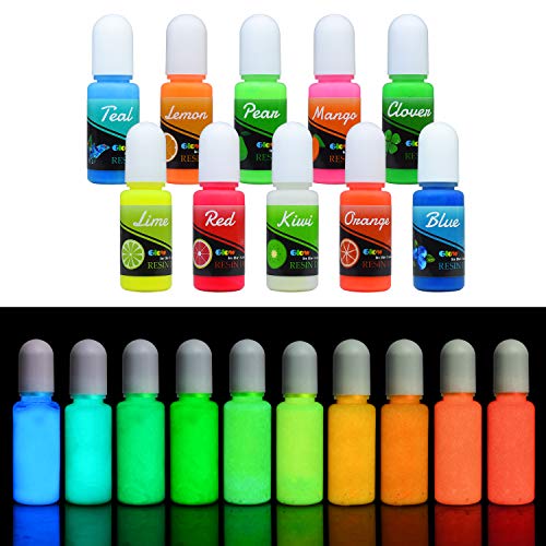Leuchtender Epoxidharz Farbe, UV harz Farben - Selbstleuchtend Im Dunkeln Flüssiger Transparenter Epoxid UV Harz Farbstoff für DIY Schmuckherstellung - UV Harz Farbpigment für Kunsthandwerk - je 10ml Leuchtender Epoxidharz Farbe, UV harz Farben - Selbstleuchtend Im Dunkeln Flüssiger Transparenter Epoxid UV Harz Farbstoff für DIY Schmuckherstellung - UV Harz Farbpigment für Kunsthandwerk - je 10ml von DecorRom