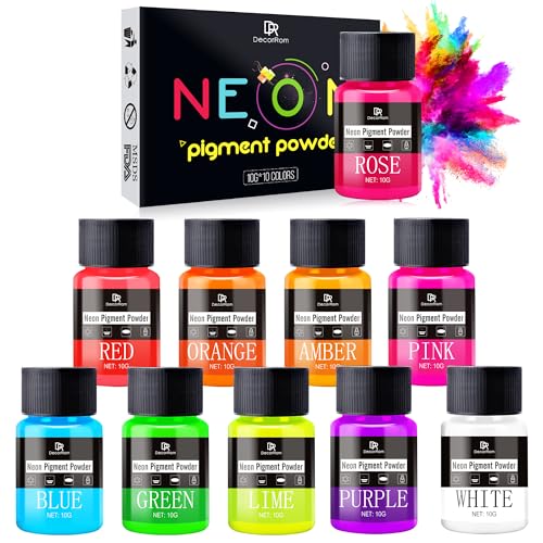 Neon Pigment Pulver - 10 Farben Neon Nagelpulver Phosphor Pulver für Epoxidharz, Nagelkunst, Becher, Schleim - Leuchtstoff Mica Pulver Nagel Glitter Pigment für Seifen, Lidschatten, Malerei, Schmuck Neon Pigment Pulver - 10 Farben Neon Nagelpulver Phosphor Pulver für Epoxidharz, Nagelkunst, Becher, Schleim - Leuchtstoff Mica Pulver Nagel Glitter Pigment für Seifen, Lidschatten, Malerei, Schmuck von DecorRom