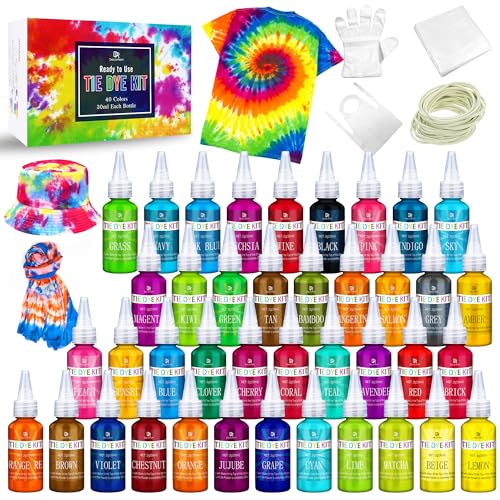 Tie Dye Kit - 40 Farben Textilfarbe Stoff Farben Kit für DIY Textil Kleidung Malerei, Shirts - Ein Schritt Fabric Batik Set für Hemd, Hoodie, Partybedarf, Erwachsene und Kinder Handgemachte Projekte Tie Dye Kit - 40 Farben Textilfarbe Stoff Farben Kit für DIY Textil Kleidung Malerei, Shirts - Ein Schritt Fabric Batik Set für Hemd, Hoodie, Partybedarf, Erwachsene und Kinder Handgemachte Projekte von DecorRom