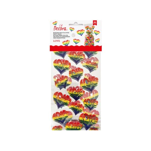 Decora, 0855981 Packung mit 20 Love-Beuteln, Größe 12,5 + 3 x 24 cm, perfekt für Partys und Veranstaltungen, zum Präsentieren und Servieren verschiedener Snacks, sowohl süß als auch herzhaft von Decora