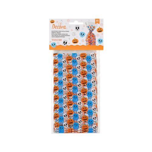 Decora, 0855986 Packung mit 20 Totenkopf-Tüten, Größe 12,5 + 3 x 24 cm, perfekt für Partys und Veranstaltungen, zum Präsentieren und Servieren verschiedener Snacks, sowohl süß als auch herzhaft von Decora