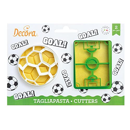 DECORA, 0255048 Fußball-Ausstechformen-Set, Ballform + Fußballfeldform, Das ideale Set für die Herstellung von Fondant- oder Gummi-Dekorationen, Hergestellt in Italien, Originaldesign. Packung mit 2. von Decora