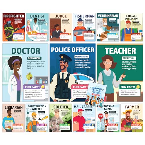 Decorably Poster "Community Helpers", matt, laminiert, für Klassenzimmer, 27,9 x 35,6 cm, 15 Stück von Decorably