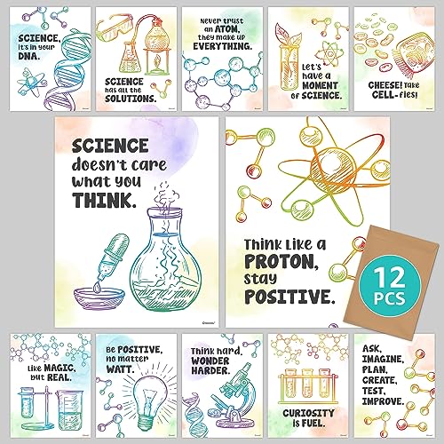Decorably Wissenschaftliche Zitate Poster für Klassenzimmer, 12 Mittelschule, wissenschaftliche Klassenzimmer-Dekoration, 21,6 x 27,9 cm, Wissenschaftsposter für Klassenzimmer, Mittelschule, von Decorably