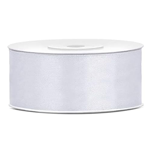 Schleifenband 2,5 cm weiß aus Doppelsatin, Rolle Dicke von L 25 m Band für Hochzeit, Taufe, Weihnachten, Neujahr, Geschenkidee Schleifenband 2,5 cm weiß aus Doppelsatin, Rolle Dicke von L 25 m Band für Hochzeit, Taufe, Weihnachten, Neujahr, Geschenkidee von Decoraparty