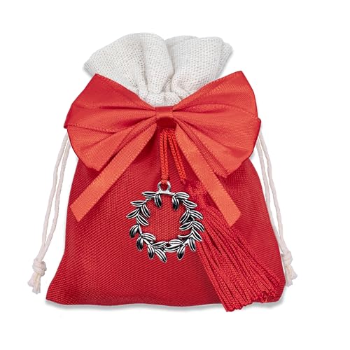 Decoraparty 12 rote Abschlussfeiertüten 10 x 12 cm, Beutel für Gastgeschenke für Zeremonien aus Polyester mit Details von Lorbeerkranz, Absolvent, Akademiker, mit Kordel, Quastenschleife Decoraparty 12 rote Abschlussfeiertüten 10 x 12 cm, Beutel für Gastgeschenke für Zeremonien aus Polyester mit Details von Lorbeerkranz, Absolvent, Akademiker, mit Kordel, Quastenschleife von Decoraparty