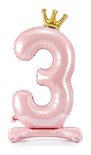 Decoraparty Ballon in Form der Zahl 3 Rosa mit stehendem Stand, Ballon aus Aluminium für Frauen, aufblasbar mit Luft für Party, Geburtstag, Jahrestag, Abschlussfeier, Mädchen, 84 cm von Decoraparty