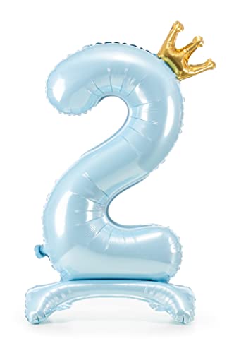 Decoraparty Blauer Luftballon mit Nummer 2 in Füßen Stand, Ballonfolie, hellblau, für Männlich, Aluminium, aufblasbar, mit Luft für Party, Geburtstag, Jahrestag, Abschlussfeier, Kinder, Höhe 84 cm von Decoraparty
