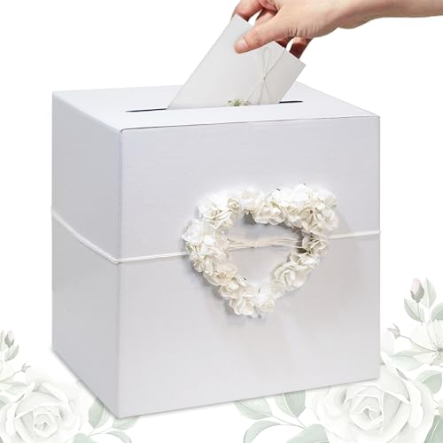 Decoraparty Card Box Box für Umschläge, Geschenke, Nachrichten, Karten, Geld, Glückwünsche zur Hochzeit, Hochzeit, Feier, Brautpaar, aus weißem Karton mit Blumenherz, 24 x 24 x 24 cm Decoraparty Card Box Box für Umschläge, Geschenke, Nachrichten, Karten, Geld, Glückwünsche zur Hochzeit, Hochzeit, Feier, Brautpaar, aus weißem Karton mit Blumenherz, 24 x 24 x 24 cm von Decoraparty