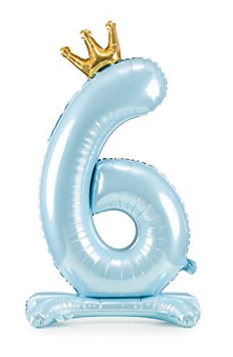 Decoraparty Folienballon Blau mit Zahl 6, Ballon Foil hellblau 84 cm stehend Ständer für Männchen Aufblasbares Blatt mit Luft für Party, Geburtstag, Jahrestag, Abschlussfeier Kinder von Decoraparty