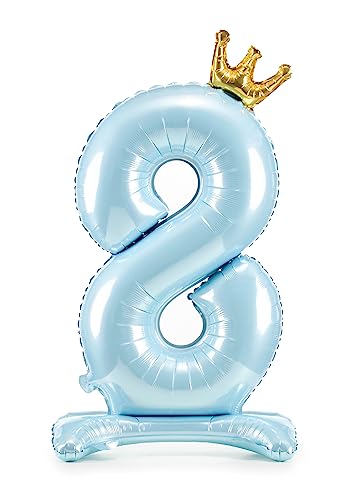 Decoraparty Folienballon Nummer 8 Hellblau, Ballonfolie aus Aluminium, Blau, 84 cm, Ständer für Männchen, aufblasbares Blatt mit Luft für Party, Geburtstag, Jahrestag, Abschlussfeier, Kinder von Decoraparty