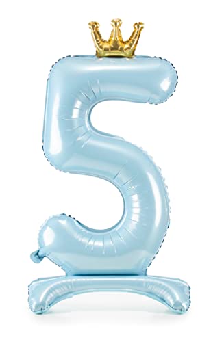 Decoraparty Folienballon Zahl 5 aus Aluminium, Balloon Foil hellblau 84 cm stehend blau für Männchen Aufblasbares Blatt mit Luft für Party, Geburtstag, Jahrestag, Abschlussfeier Kinder von Decoraparty