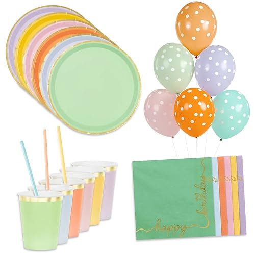 Decoraparty Regenbogen-Geschirr-Set für 6 Personen, für Geburtstagsfeier, 6 Becher, 6 Teller, 12 Servietten, 10 Trinkhalme, 6 Luftballons – bunte Tischdekoration Happy Birthday Decoraparty Regenbogen-Geschirr-Set für 6 Personen, für Geburtstagsfeier, 6 Becher, 6 Teller, 12 Servietten, 10 Trinkhalme, 6 Luftballons – bunte Tischdekoration Happy Birthday von Decoraparty