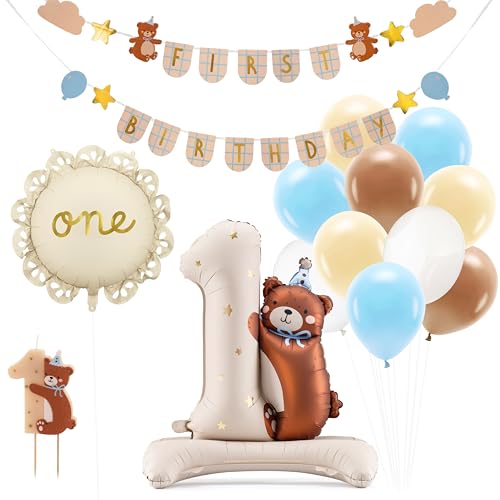 Decoraparty Set zum ersten Geburtstag 1 Jahr Bär, Dekoration Thema Teddy - 1 Kerze, 1 Ballon, 1 Zahlenballon, 10 bunte Luftballons Mix, 1 Banner Girlande für Kinder Decoraparty Set zum ersten Geburtstag 1 Jahr Bär, Dekoration Thema Teddy - 1 Kerze, 1 Ballon, 1 Zahlenballon, 10 bunte Luftballons Mix, 1 Banner Girlande für Kinder von Decoraparty