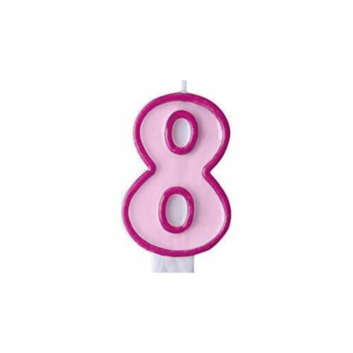 Geburtstagskerze Zahl 8 Rosa, Kerze H 7 cm, Wachs, Kuchen, Jahrestag, Party, Ruhestand, Gender Reveal für Jungen und Mädchen von Decoraparty