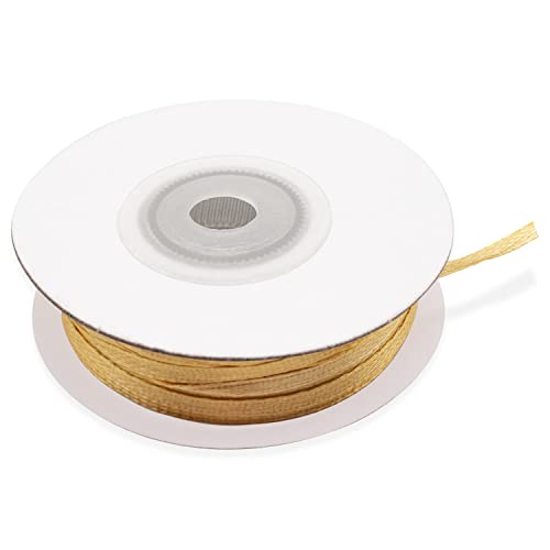 Goldband 3 mm, Doppelsatin, Rolle, satiniertes Band für Gastgeschenke, Hochzeit, Taufe, Kommunion, Firmung, Weihnachten, 50 m von Decoraparty