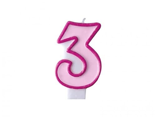 Kerze in Form der Zahl 3 Rose für Kuchen, 7 cm, Wachs für Jungen, Mädchen, Geburtstag, Jahrestag, Party, Ruhestand, Gender Reveal von Decoraparty