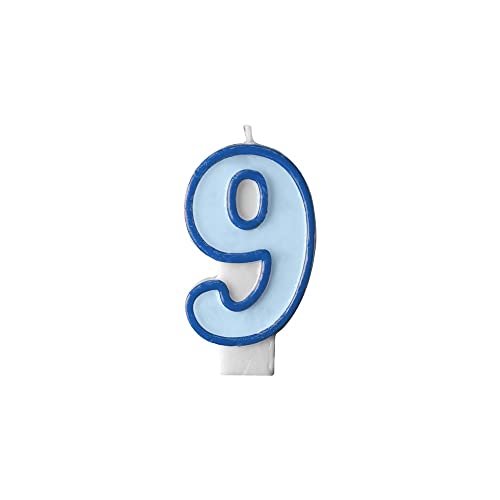 Kerze mit Zahl 9 Blau für Kuchen, Geburtstag, Hellblau, Wachskerze für Männchen, Jahrestag, Party, Anlass, Pensionierung, Jungen und Mädchen, Höhe 7 cm von Decoraparty