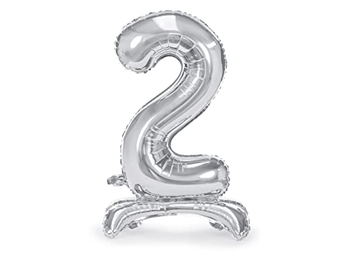 Luftballon Nummer 2 Farbe Silber, Standfolie Ballon aus Aluminium, aufblasbar, für Party, Geburtstag, Party, Jahrestag, Abschlussfeier, Jungen, Mädchen, Höhe 70 cm von Decoraparty