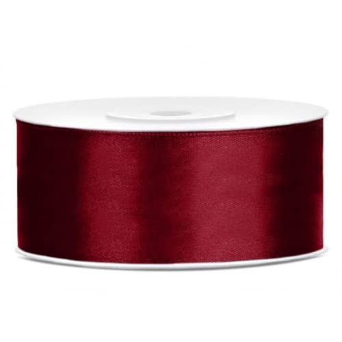 Satinband, Rolle, 25 mm, dunkelrot, Bordeaux, 25 m, Spule, Dicke für Hochzeit, Taufe, Weihnachten, Neujahr, Geschenkidee von Decoraparty