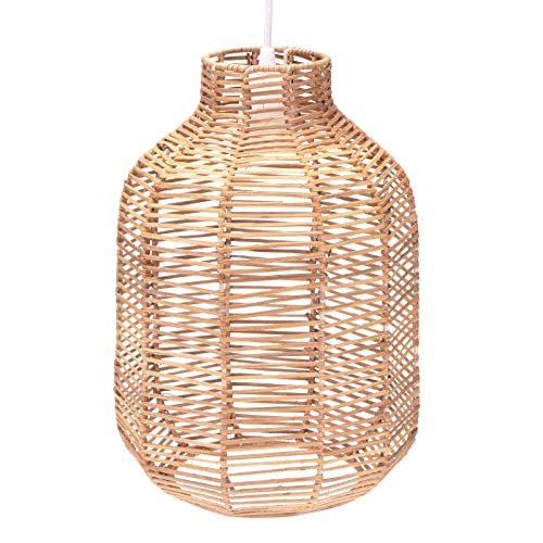 Decorasian Boho Lampenschirm aus Rattan – Korb Lampenschirm für Pendelleuchte mit E27 Lampenfassung – Korb Lampe - 35cm von Decorasian