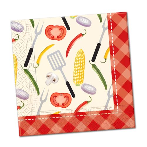 Papierservietten mit Grillparty BBQ Motiven - 60 Sommerparty Motivservietten mit bunten Grillzubehör und Gemüse Motiven Papierservietten mit Grillparty BBQ Motiven - 60 Sommerparty Motivservietten mit bunten Grillzubehör und Gemüse Motiven von Decorata Party