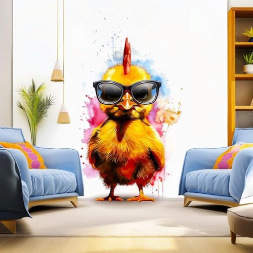 Charmantes Huhn mit Brille, Wandaufkleber, lebendiger Aquarell-Kükenaufkleber, 116,8 cm Charmantes Huhn mit Brille, Wandaufkleber, lebendiger Aquarell-Kükenaufkleber, 116,8 cm von Decords