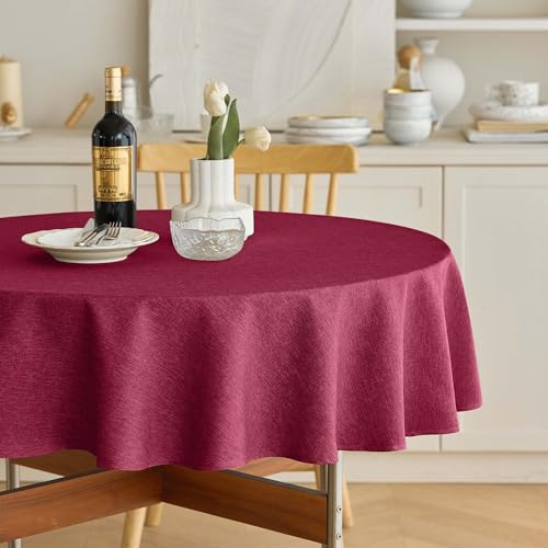 Decorelia Weihnachtliche Tischdecke, wasserdicht, rund, für runde Tische (178 cm, rund (4–6 Sitze), Burgunderrot von Decorelia