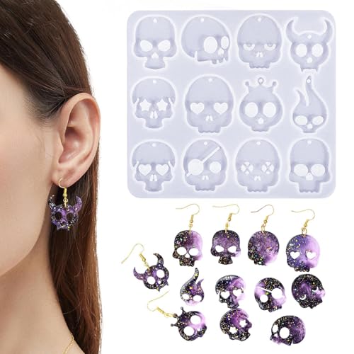 Silikon-Halloween-Schädel-Schablone | Silikon-Bastelform | Halloween-Schmuckanhänger Epoxid-Gussform für Halskette, Armband, Anhänger, Schlüsselanhänger Silikon-Halloween-Schädel-Schablone | Silikon-Bastelform | Halloween-Schmuckanhänger Epoxid-Gussform für Halskette, Armband, Anhänger, Schlüsselanhänger von Decorhome