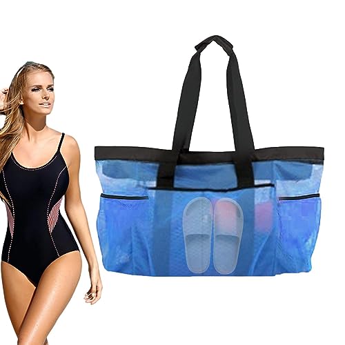 Strandtasche aus Netzstoff – wasserdichte Strandtasche, große Nylon-Strandtasche mit 8 Taschen, Netz-externer Reißverschluss, Strandtasche für Spielzeug und Urlaub Strandtasche aus Netzstoff – wasserdichte Strandtasche, große Nylon-Strandtasche mit 8 Taschen, Netz-externer Reißverschluss, Strandtasche für Spielzeug und Urlaub von Decorhome