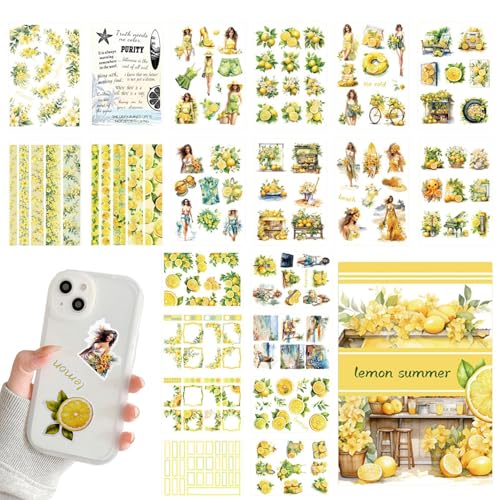 Zitronen-Aufkleber für Scrapbooking, Zitronen-Serie, Erwachsenen-Aufkleber-Buch, Scrapbooking-Aufkleber, PET-Blumenmotiv, Erwachsenen-Stickerbuch für Tagebuch, Buch, Handyhülle Zitronen-Aufkleber für Scrapbooking, Zitronen-Serie, Erwachsenen-Aufkleber-Buch, Scrapbooking-Aufkleber, PET-Blumenmotiv, Erwachsenen-Stickerbuch für Tagebuch, Buch, Handyhülle von Decorhome