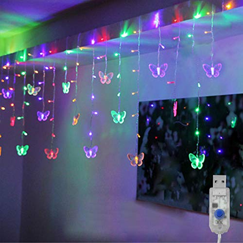 Decorman Schmetterlings-Vorhang-Lichterkette, 1,5 m, 48 LEDs, USB-Fenster-Lichterkette, 10 Schmetterlinge, 8 Modi, Glühwürmchen, funkelnde Lichterkette für Zimmer, Schlafzimmer, Wand, Decke, Party, von Decorman