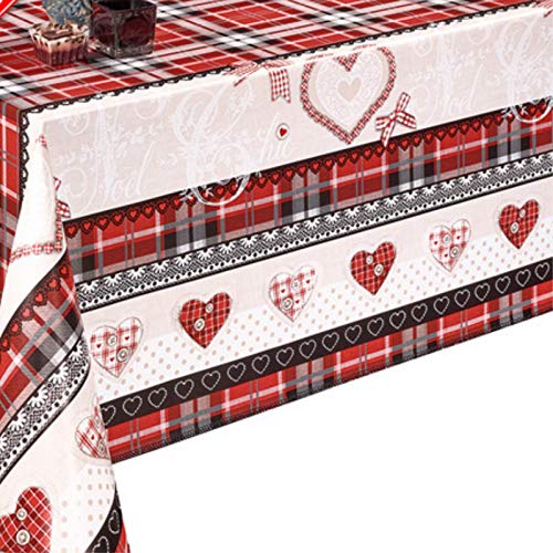 Decoser Valentinstag Tischdecke - Schweres Tischdecke mit Flanellrückseite, Leicht Abwischbar, Wasserfestes Kunststoff-Tischtuch in Rechteckiger Form für Weihnachten (Valentinstag, 140x180 cm) von Decoser