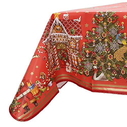 Decoser Weihnachtstischdecke - Schweres Tischdecke mit Flanellrückseite, Leicht Abwischbar, Wasserfestes Kunststoff-Tischtuch in Rechteckiger Form für Weihnachten (Rotes Weihnachten, 140x180 cm) von Decoser