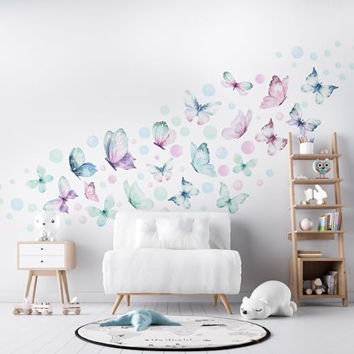 Handbemalte Wunderschöne pastellfarbene Schmetterlinge und Punkte Wandtattoos für Kinderzimmermöbel Pastell Wandtattoo Bunter Schmetterling Handbemalte Wunderschöne pastellfarbene Schmetterlinge und Punkte Wandtattoos für Kinderzimmermöbel Pastell Wandtattoo Bunter Schmetterling von Decotia