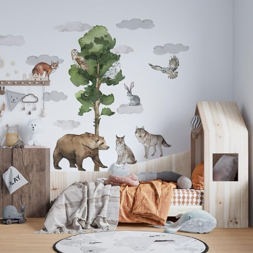 Waldtiere große Wandtattoo, Wandtattoo Hirsch, Wandtattoo Kinder, wilde Aquarell Tiere Waldtiere große Wandtattoo, Wandtattoo Hirsch, Wandtattoo Kinder, wilde Aquarell Tiere von Decotia