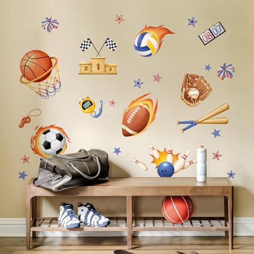 Decvictor Wandtattoo 3D Sport Ballspiele Wandaufkleber Basketball Fußball Fußball Wandsticker Kinderzimmer Babyzimmer Jungenzimmer Wanddeko von Decvictor