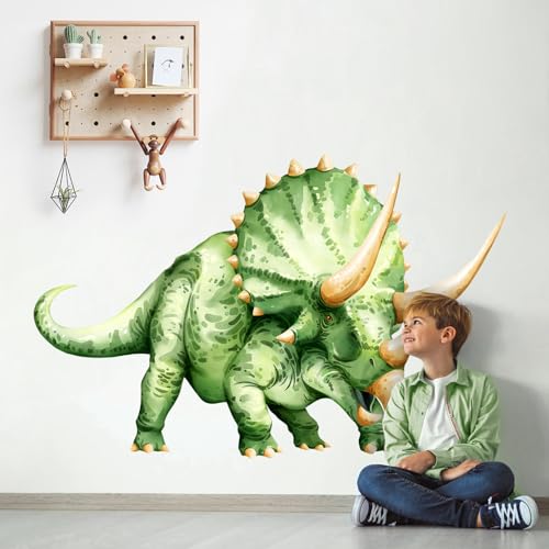 Decvictor Wandtattoo Großer Dinosaurier Wandaufkleber Triceratops Dinosaurier Wandsticker Kinderzimmer Babyzimmer Jungenzimmer Wanddeko (W136.5 * H87.5 cm) von Decvictor