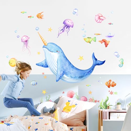 Decvictor Wandtattoo Unter dem Meer Wandaufkleber Wale Quallen Muschel Wandsticker Mädchen Kinderzimmer Babyzimmer Jungenzimmer Wanddeko von Decvictor