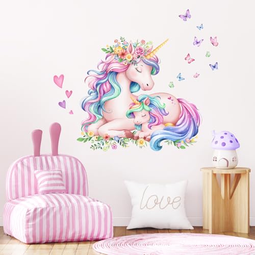 Wandtattoo Aquarell Einhorn Wandaufkleber Schlafendes süßes Einhorn Wandsticker Kinderzimmer Babyzimmer Mädchenzimmer Wanddeko von Decvictor