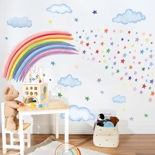 Wandtattoo Regenbogen Wandaufkleber Bunte Sterne Wandsticker Kinderzimmer Babyzimmer Jungenzimmer Wanddeko von Decvictor