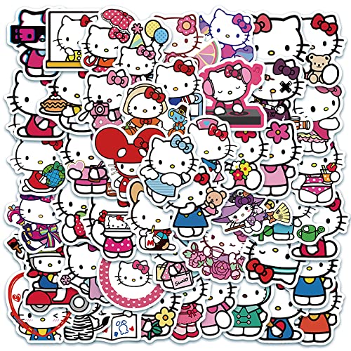 50 Stück Hello Kitty Sticker Set,Anime Kawaii Hellokitty Aufkleber,Cute Sanrio Vinyl Graffiti Stickers,Kinder Belohnungssticker für Auto Laptop Skateboard Fahrrad Moped Motorrad Scrapbooking von Deen