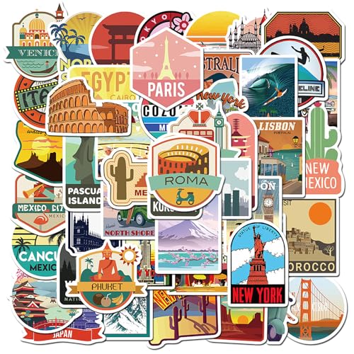 Aesthetic Sticker Set,50 Stück Reise Städte Aufkleber,Wasserfeste Vintage Aufkleber,Vinyl Graffiti Sticker für Kinder Teen Koffer Laptop Telefon Gitarre Motorrad Fahrrad Helm Skateboard Deko Sticker Aesthetic Sticker Set,50 Stück Reise Städte Aufkleber,Wasserfeste Vintage Aufkleber,Vinyl Graffiti Sticker für Kinder Teen Koffer Laptop Telefon Gitarre Motorrad Fahrrad Helm Skateboard Deko Sticker von Deen