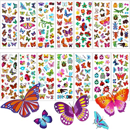 Deen 3D Schmetterling Aufkleber,14 Blätter Insekt Sticker für Kinder,3D Puffy Stickers Set das Belohnungssticker zum Thema Insekts Stickeralbum Kindergeburtstag, 17*7CM, TZ0001 von Deen