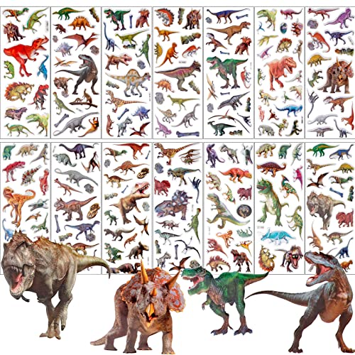 Deen Dinosaurier Aufkleber,14 Blätter Dino Sticker für Kinder & Kleinkinder ,3D Puffy Dinosaurier Stickers Set für das Belohnungssticker zum Thema Dinos Stickeralbum Kindergeburtstag, 18*7cm von Deen
