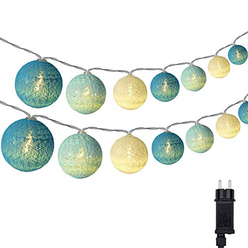 DeepDream Cotton Ball Lichterkette, 5m 20 LED Kugeln Lichterkette Innen Lichterkette Baumwollkugeln Lichterkette mit Stecker für Kinderzimmer, Schlafzimmer, Hochzeit, Party, Festival (Türkis) von DeepDream
