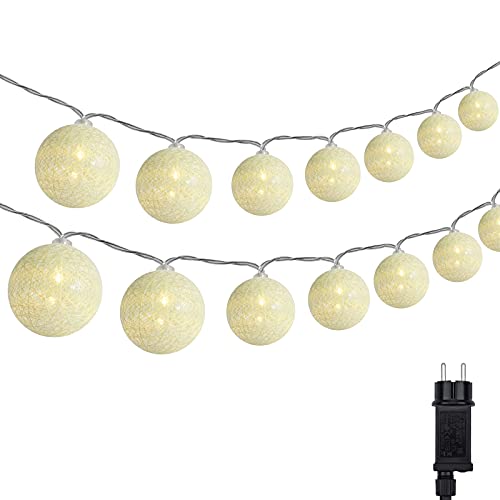 DeepDream Cotton Ball Lichterkette, 5m 20 LED Kugeln Lichterkette Innen Lichterkette Baumwollkugeln Lichterkette mit Stecker für Kinderzimmer, Schlafzimmer, Hochzeit, Party, Festival (Warmweiß) von DeepDream