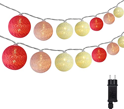 DeepDream Cotton Ball Lichterkette, 5m 20 LED Kugeln Lichterkette Innen Lichterkette Baumwollkugeln Lichterkette mit Stecker für Kinderzimmer, Schlafzimmer, Hochzeit, Party, Festival (Mädchen Herz) von DeepDream