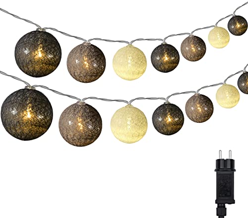 DeepDream Cotton Ball Lichterkette, 6.6m 30 LED Kugeln Lichterkette Innen Lichterkette Baumwollkugeln Lichterkette mit Stecker für Kinderzimmer, Schlafzimmer, Hochzeit, Party, Festival (Grau) von DeepDream