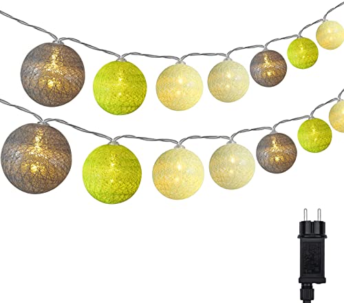 DeepDream Cotton Ball Lichterkette, 6.6m 30 LED Kugeln Lichterkette Innen Lichterkette Baumwollkugeln Lichterkette mit Stecker für Kinderzimmer, Schlafzimmer, Hochzeit, Party, Festival (Grüner Wald) von DeepDream